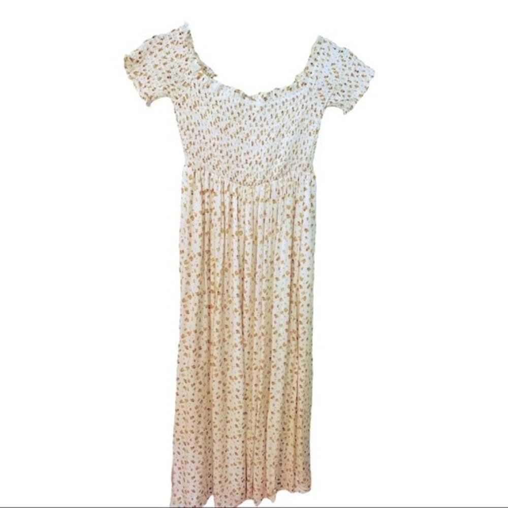 Urban Outfitters Dress Midi Lined Smocking Yellow Flowers XS New
